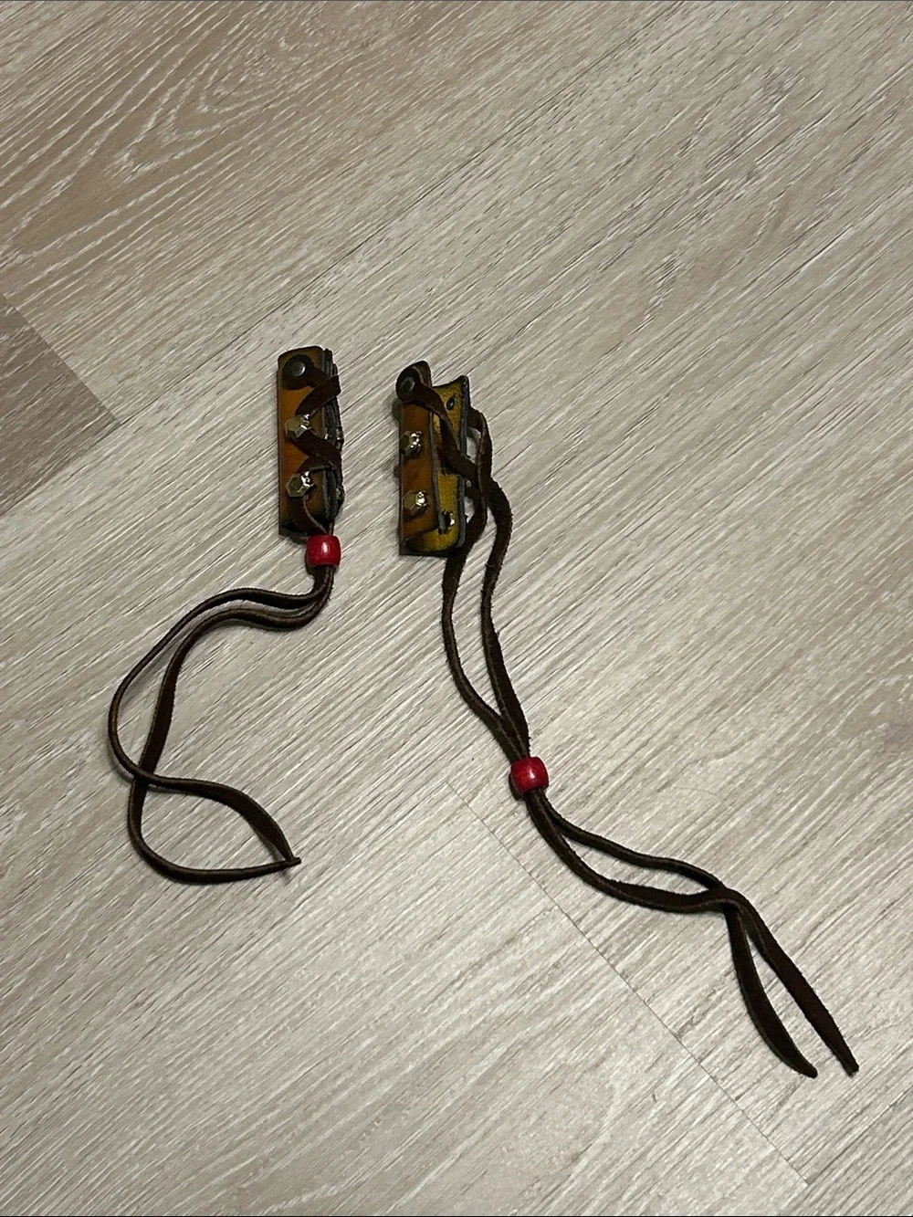 Pair of Vintage Native American Style Leather Hair Wraps/Braid Wraps